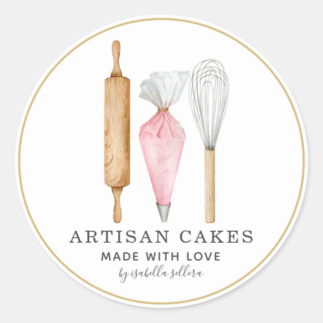 Sticker Rond Pâtisserie Chef Cuisine Ustensiles de cuisine Étiq (Devant)