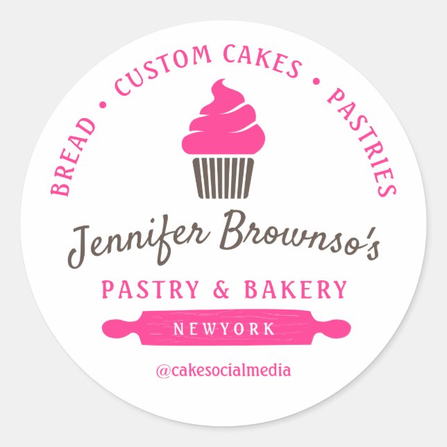 Sticker Rond Pâtisserie Cupcake Rose (Devant)
