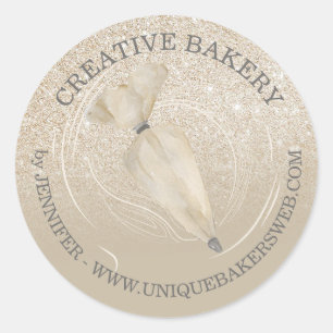 Sticker Rond Pâtisserie de boulangerie scintillement or paillet