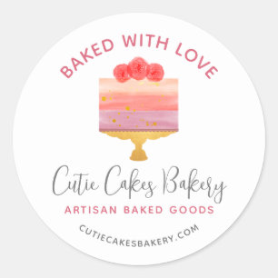 Sticker Rond Pâtisserie Gâteau Rose Violet Cuisiné Avec Amour