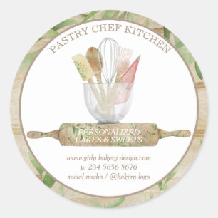 Sticker Rond Pâtisserie maison outils en bois rustique