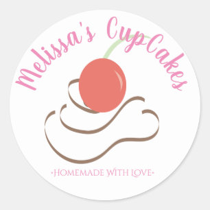 Sticker Rond Pâtisserie Maison Tourbillon CupCake Cerise