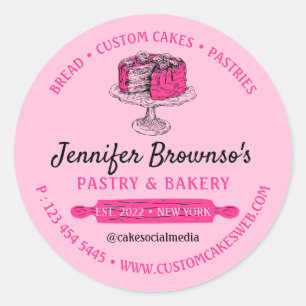 Sticker Rond Pâtisserie rose Gâteau Cute boulangerie Chef