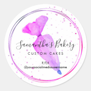 Sticker Rond Pâtisserie rose pâtisserie personnalisée Décor Sac