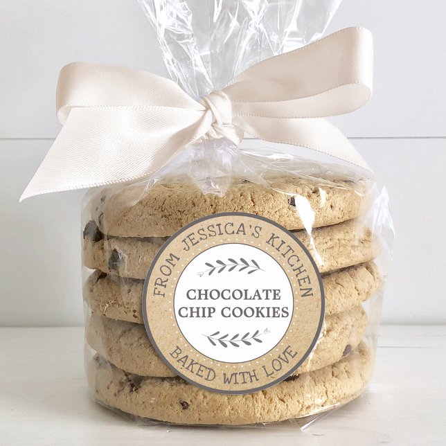Sticker Rond Pâtisserie Rustique Faite Avec Amour (Rustic Baked With Love Baking Gift Classic Round Sticker)