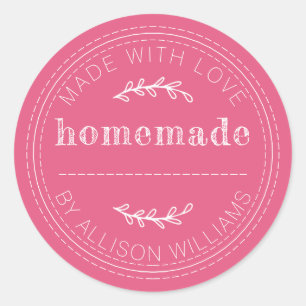Sticker Rond Pâtisseries maison rustiques Pot de confiture rose