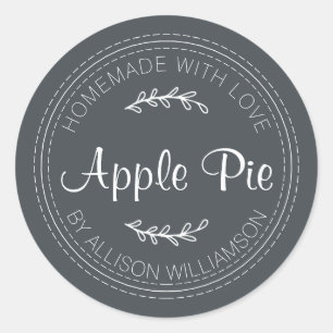 Sticker Rond Pâtisseries maison rustiques Tarte aux pommes Noir