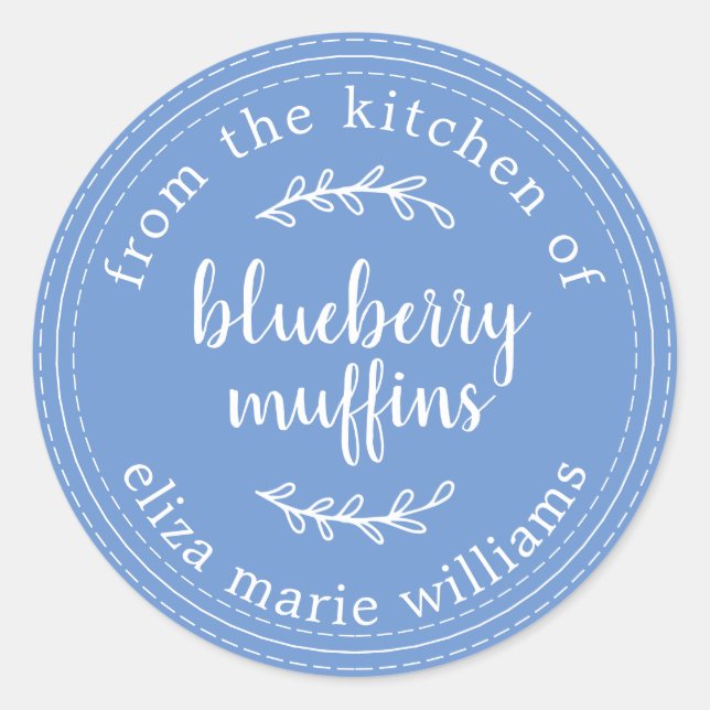 Sticker Rond Pâtisseries Rustiques Modernes Muffins aux Bleuets (Devant)