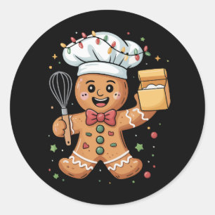 Sticker Rond Pâtissier homme en pain d'épices mignon Noël Cuisi