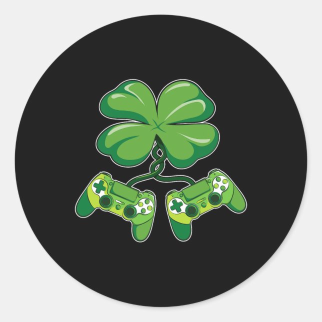 Sticker Rond Patrick's Day Gamer Funny Video Game Controller Sh (Devant)
