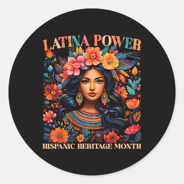 Sticker Rond Patrimoine Hispanique S Latina Power Flowers Femme (Devant)