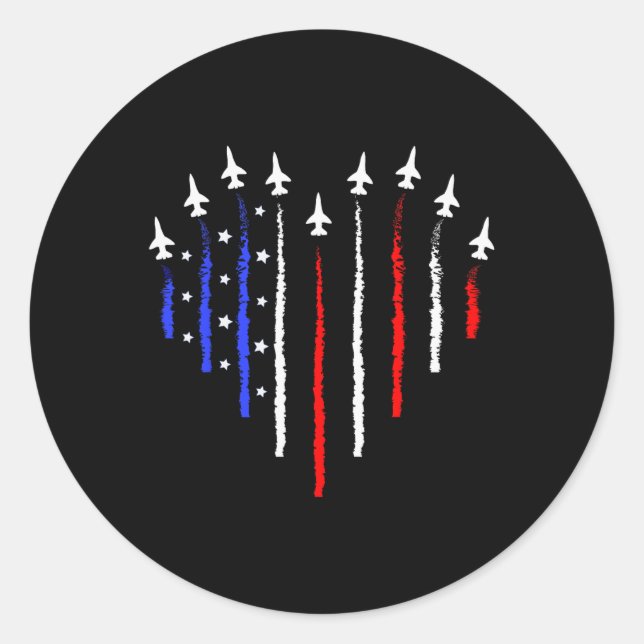 Sticker Rond Patriot Juillet 4 Jets d'avion de chasse Drapeau U (Devant)