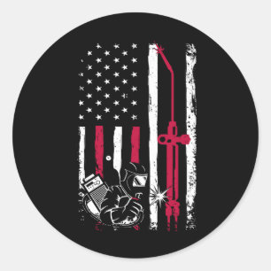 Sticker Rond Patriot Welder Red Line American USA Drapeau Patri