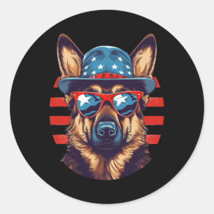 Sticker Rond Patriote Berger Allemand Américain Chien Quatre Ju
