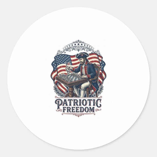 Sticker Rond Patriotic Chess Player Vector Graphic Tee (Devant)