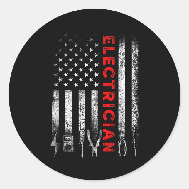 Sticker Rond Patriotic Electrician American Flag Fathers Day  (Devant)