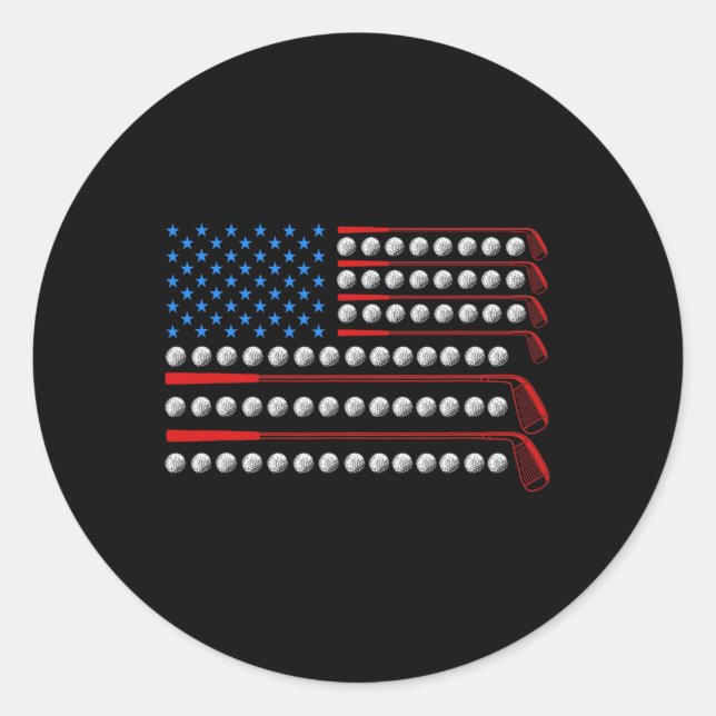 Sticker Rond Patriotic Golf Usa Drapeau Golf Clubs 4 juillet Go (Devant)