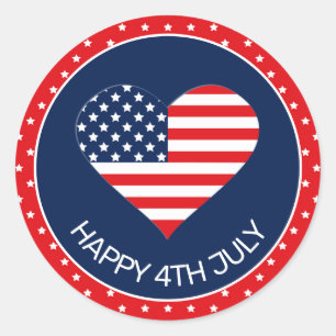 Sticker Rond Patriotic Navy Blue, USA Flag Heart 4 juillet