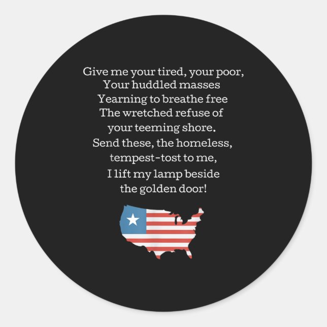 Sticker Rond Patriotic New Colossus Emma Lazarus Quote Usa Gift (Devant)