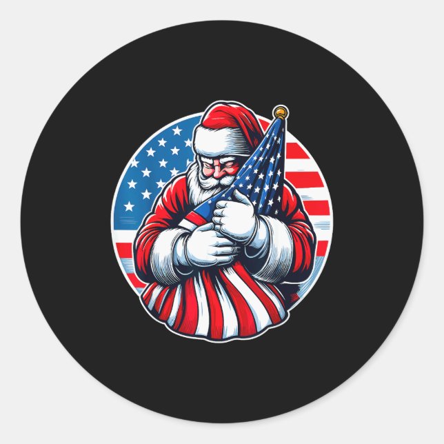 Sticker Rond Patriotic Santa Claus For Men Women Usa Flag Chris (Devant)