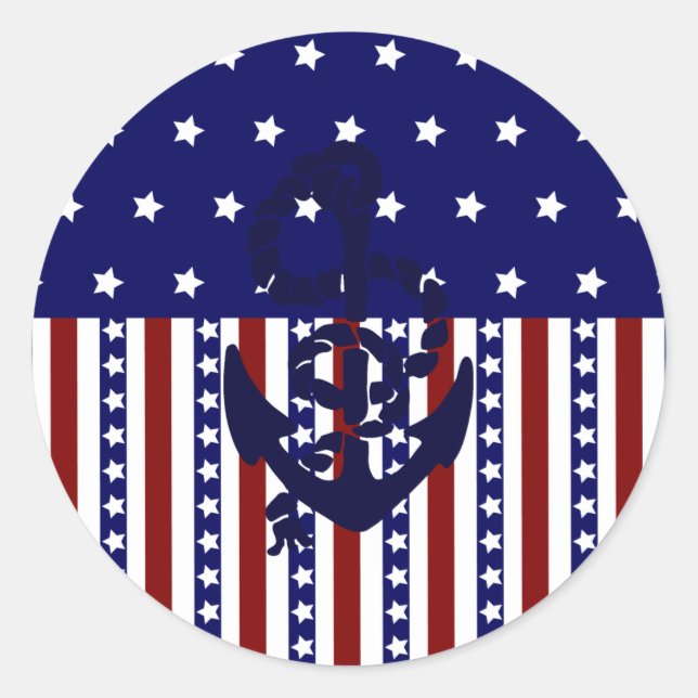 Sticker Rond Patriotic Stars Stripes Ancre Motif marin (Devant)