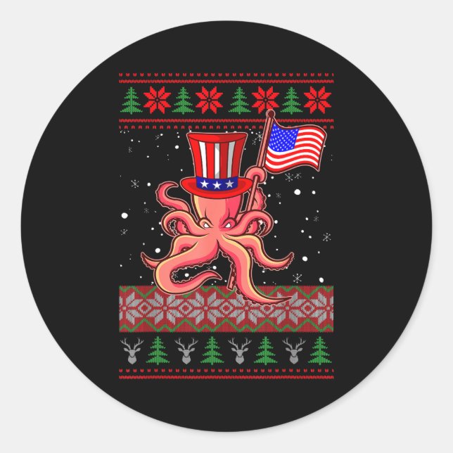 Sticker Rond Patriotic Ugly Christmas Sweater Women Kids Men  (Devant)