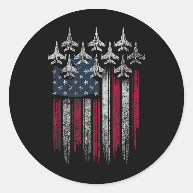 Sticker Rond Patriotic Usa Flag Fighter Jets Lover 4th Of July  (Devant)