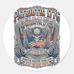 Sticker Rond Patriotique 1776 Hors Route Crâne Monster Truck Lo