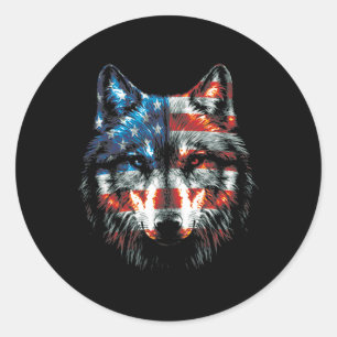 Sticker Rond Patriotique 4 juillet Wolf Américain Drapeau Wolf