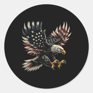 Sticker Rond Patriotique Américain Avec Drapeau Aigle Et Usa