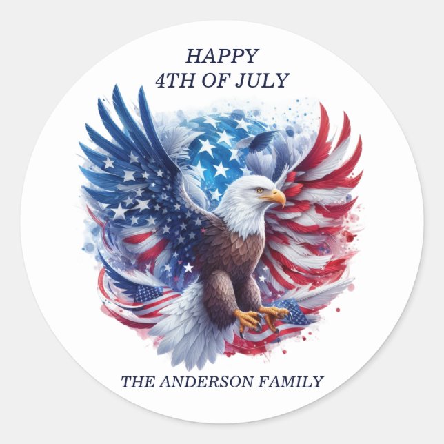 Sticker Rond Patriotique Bald Eagle Étoiles Grilles Rouge Blanc (Devant)