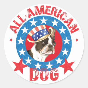 Sticker Rond Patriotique Boston Terrier