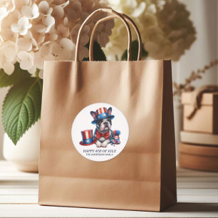 Sticker Rond Patriotique Bulldog Top Hat Rouge Blanc Bleu 4 Jui