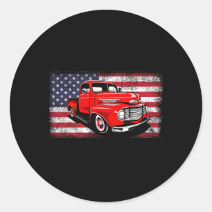Sticker Rond Patriotique Clic Vieux Camion de ramassage Drapeau