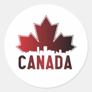 Sticker Rond Patriotique de feuille d'érable rayée du Canada