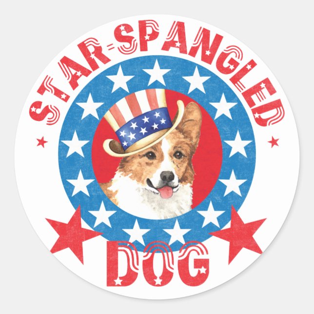 Sticker Rond Patriotique Pembroke Welsh Corgi (Devant)