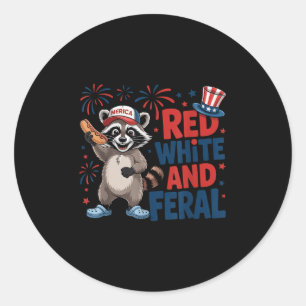 Sticker Rond Patriotique Raccoon Merica Usa 4 juillet Rouge Bla