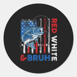 Sticker Rond Patriotique rouge blanc & Bruh America Fish Fi