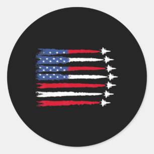 Sticker Rond Patriotique Rouge Bleu Bleu Usa Drapeau Jets 4e
