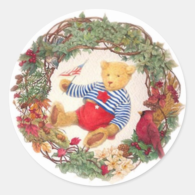 Sticker Rond Patriotique Teddy Bear Wreath (Devant)