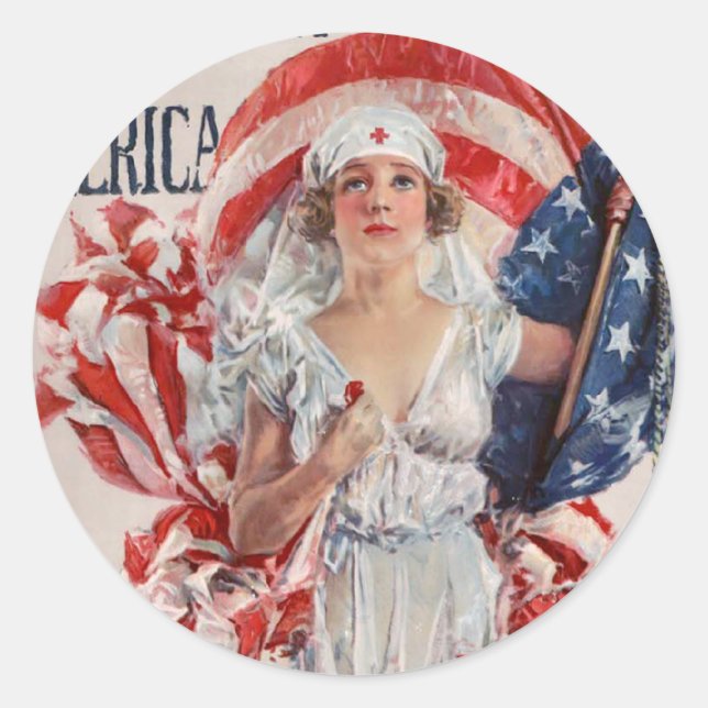Sticker Rond Patriotique USA - Croix Rouge Rejoignez (Devant)