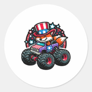 Sticker Rond Patriotique Usa Fox 4 Juillet Monster Truck Améric