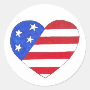 Sticker Rond Patriotique USA Juillet 4 Américain Drapeau Coeur 