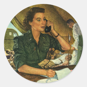 Sticker Rond Patriotique Vintage, Infirmière médicale au téléph