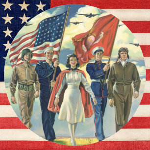 Sticker Rond Patriotique Vintage, Personnels Militaires Héros F