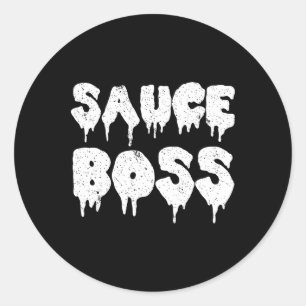 Sticker Rond Patron de sauce Chef BBQ Cuisinier Nourriture Humo
