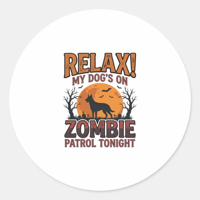 Sticker Rond Patrouille de chien zombie conception de chemise H (Devant)