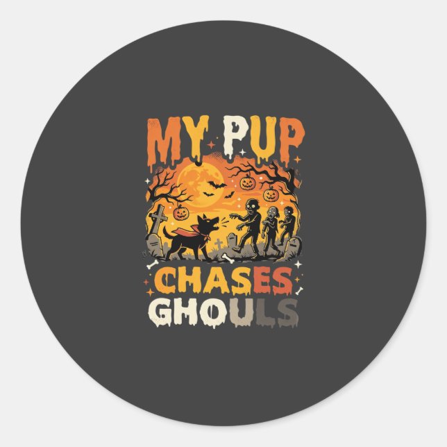 Sticker Rond Patrouille de cimetière de chiens d'Halloween (Devant)