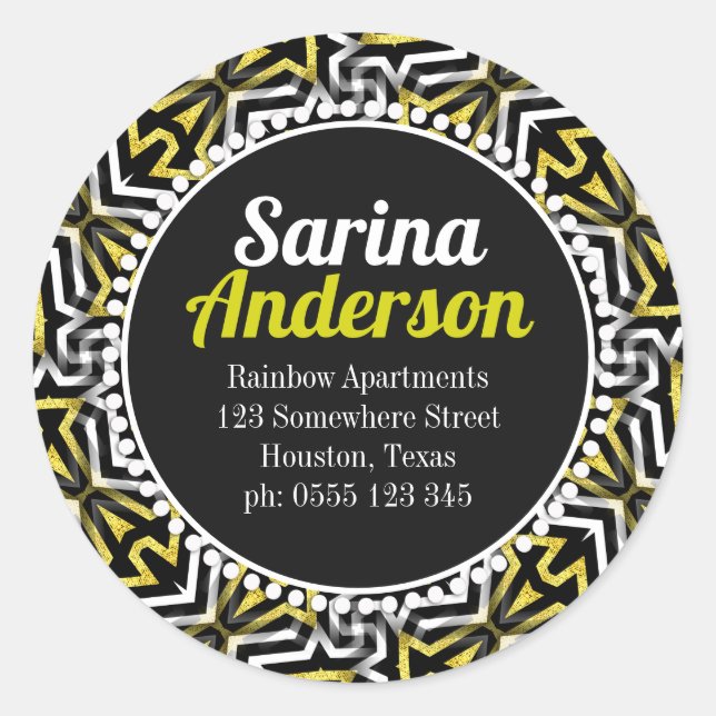 Sticker Rond Patte d'adresse de retour Gold et Black Sparkle (Devant)
