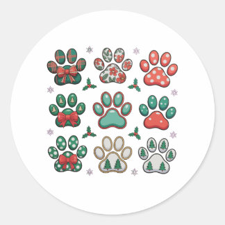 Sticker Rond Patte de chien Noël Coquette Nœud Arbre de Noël Fa